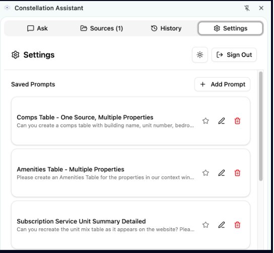 Saved Prompts in the Settings tab