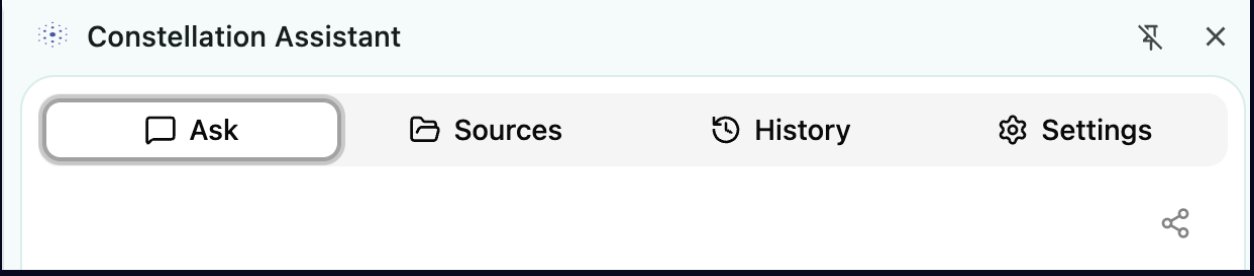 Constellation panel open alongside a web page